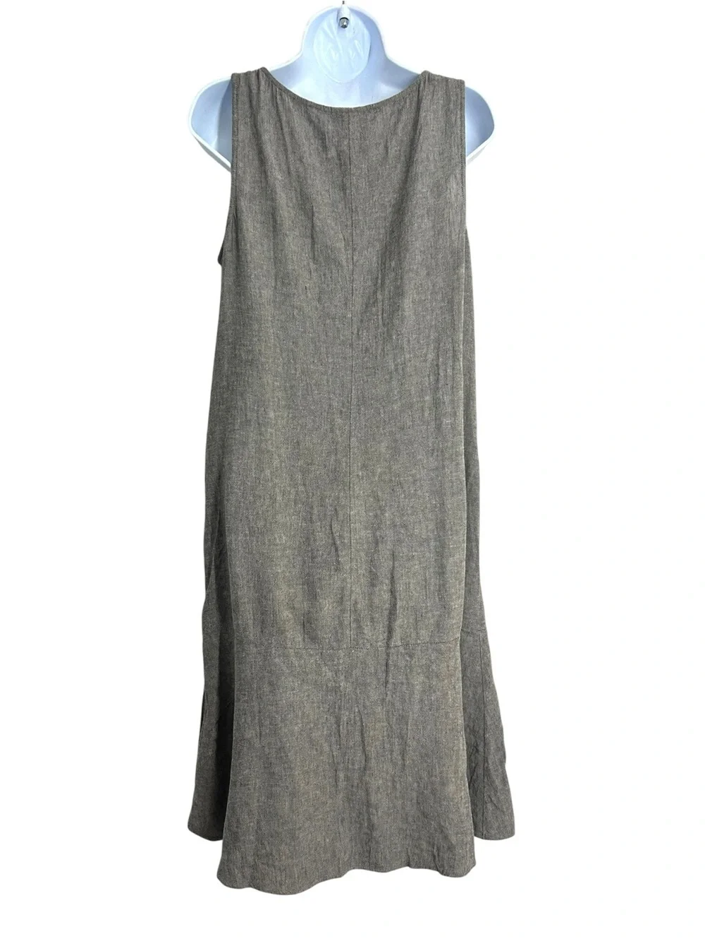 J. Jill Pure Jill Linen Blend Sleeveless A-Line Midi Dress M/L Taupe Gray
